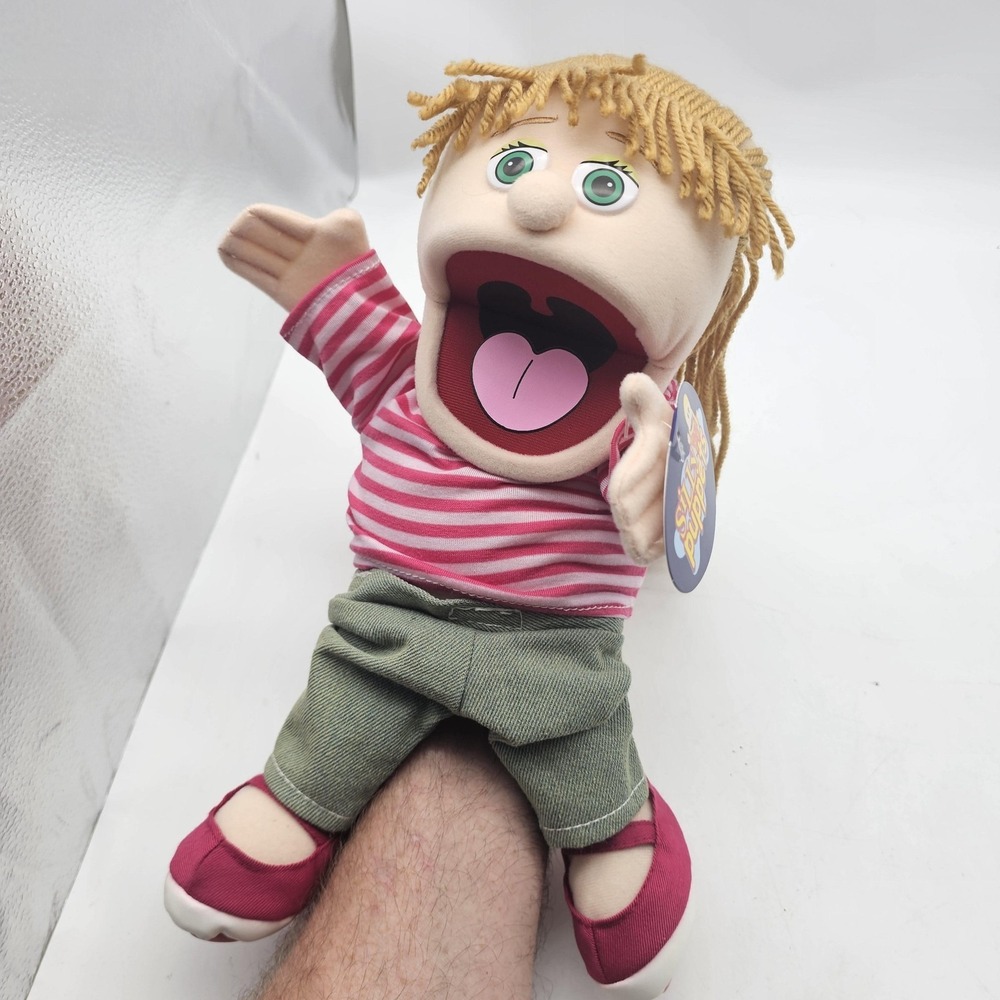 Silly Puppets Emily Girl Hand Puppet Plush 14" Blonde Yarn Hair Kids Toy